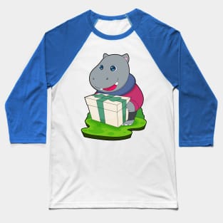 Hippo Christmas Package Baseball T-Shirt
